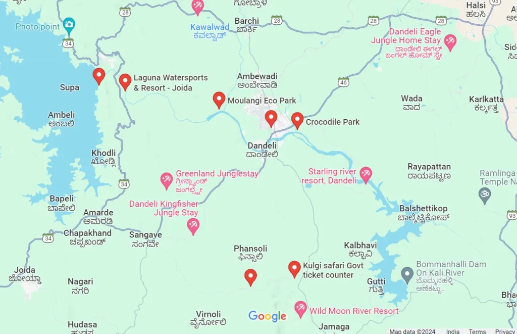 Dandeli Sightseeing places Map